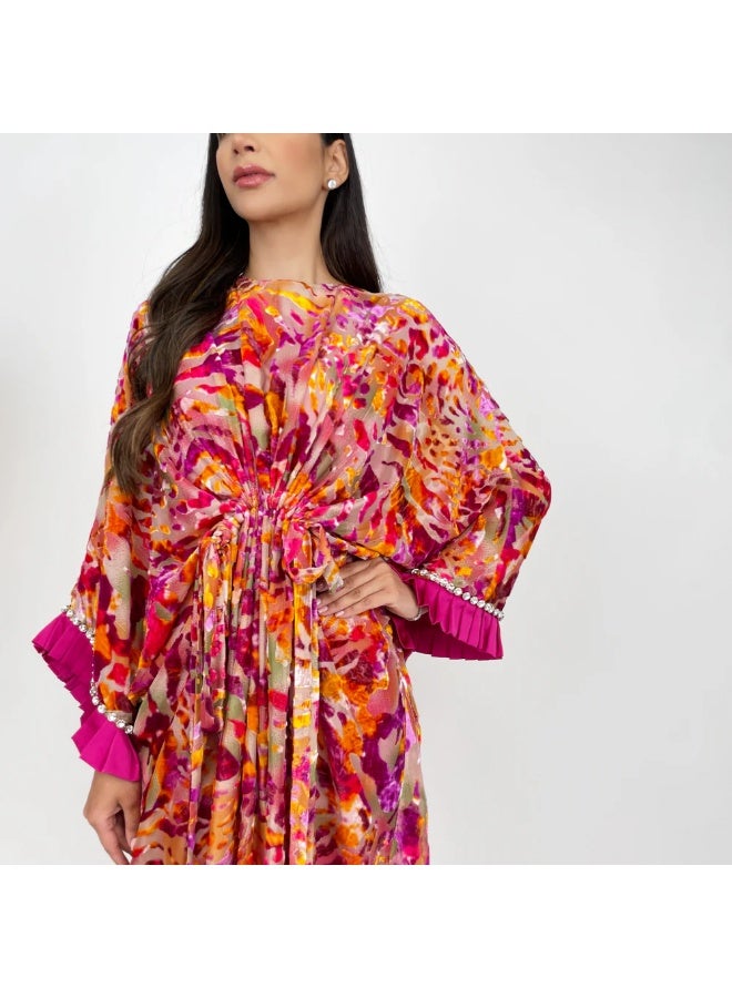 QABEELA RAM24 ELISE PINK DEVORÉ KAFTAN - Image 2